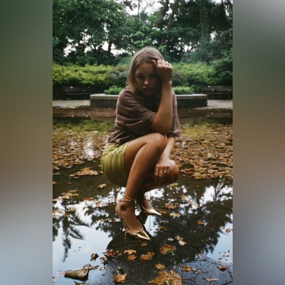 Pistachio Green Draped High Waisted Zara Mini Skirt - Picture 4 of 8